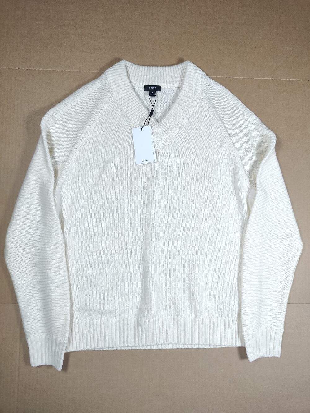NWT Reiss Hawthorne Ivory Wool Rib Detail Heavyweight Sweater Sz M Retail 230$